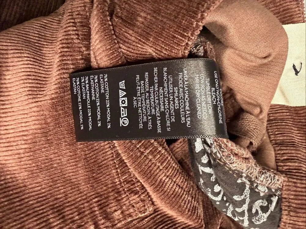 NWT Free People High Rise Straight Leg Brown Corduroy Pants Size 26 New